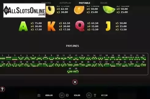 Paylines screen