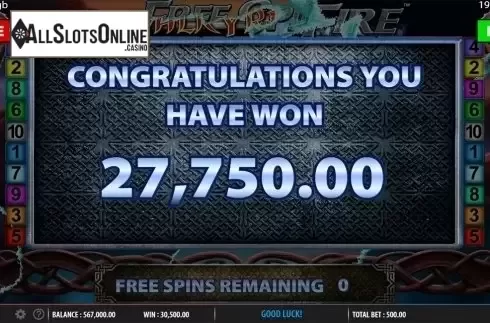 Free spins total win screen. Valkyrie Fire from Barcrest