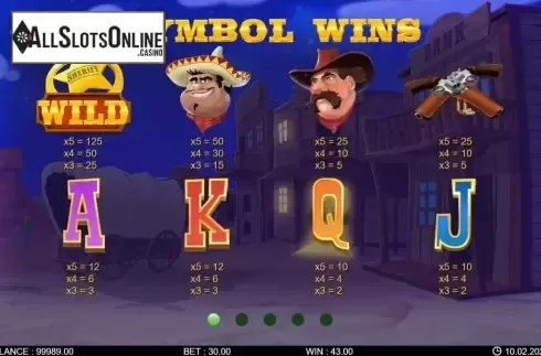 Paytable screen 1. Wild Bandidos from 7mojos