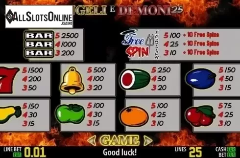 Paytable 1. Angeli e Demoni25 HD from World Match