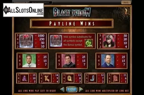 Paytable. Black Widow (IGT) from IGT