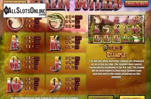 Paytable 1. Blazin' Buffalo from Rival Gaming