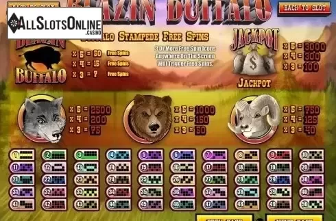 Paytable 2. Blazin' Buffalo from Rival Gaming
