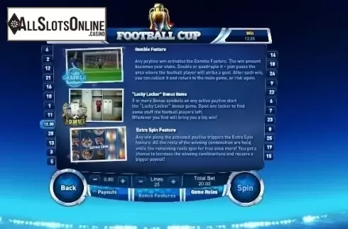 Paytable 2. Football Cup from GamesOS