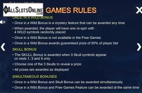 Paytable 5. Fortunes of the Dead from Side City