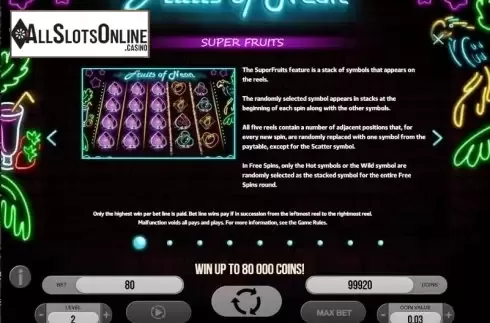 Paytable 1. Fruits of Neon from Fugaso