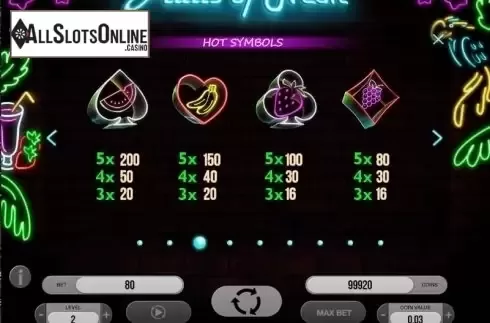 Paytable 3. Fruits of Neon from Fugaso