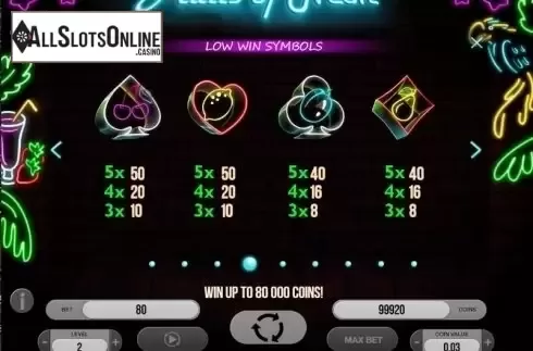 Paytable 4. Fruits of Neon from Fugaso