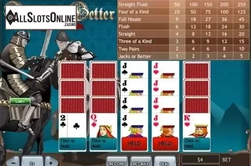 Game process screen. Jacks or Better 4 Line (Playtech) from Playtech