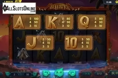 Paytable 2. Jungle Safari from Dream Tech
