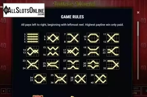 Paylines screen
