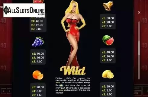 Paytable screen