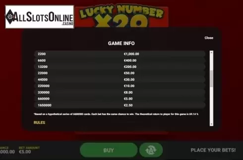 Info 2. Lucky Number x20 from Hacksaw Gaming
