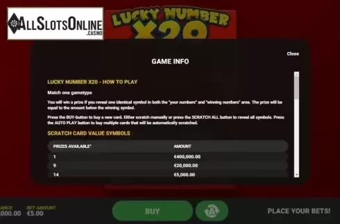 Info 1. Lucky Number x20 from Hacksaw Gaming