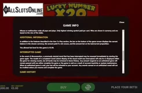 Info 3. Lucky Number x20 from Hacksaw Gaming