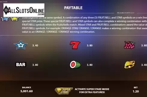 Paytable screen 2