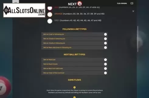 Rules screen 2. Next 6 from Leap Gaming