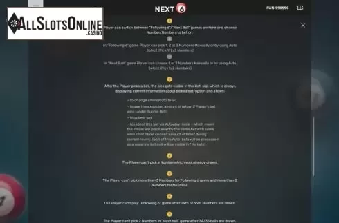 Rules screen 3. Next 6 from Leap Gaming