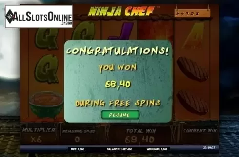 Win presentation. Ninja Chef from iSoftBet