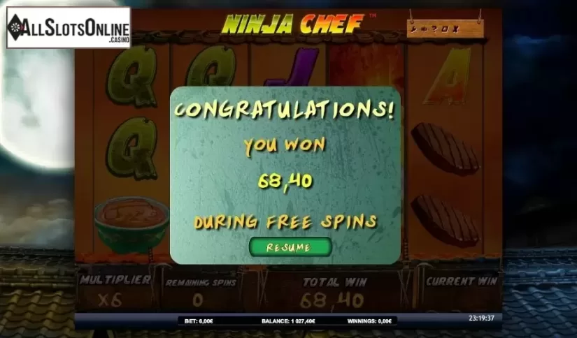Win presentation. Ninja Chef from iSoftBet