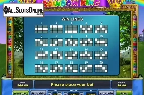 Paytable 2. Rainbow King from Greentube