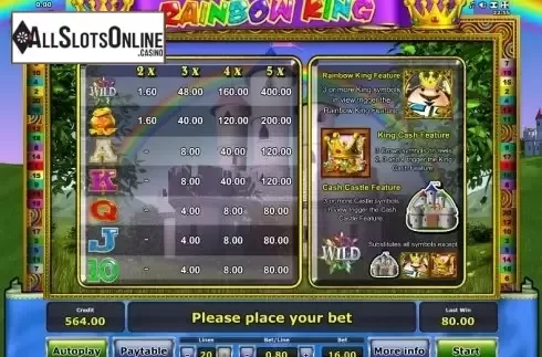 Paytable 1. Rainbow King from Greentube