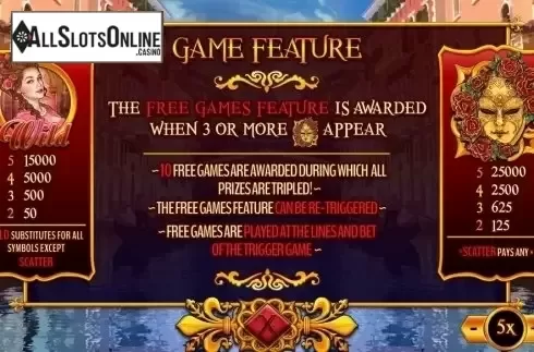 Paytable 1. Rose of Venice from TOP TREND GAMING