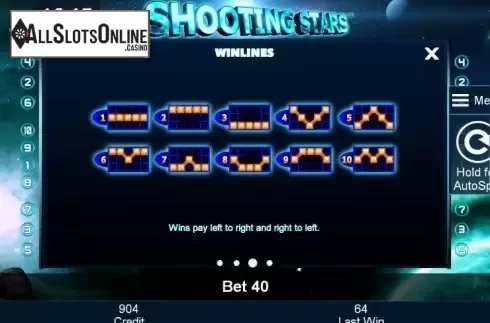Paytable 3. Shooting Stars from Greentube