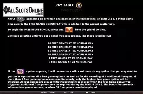 Free Spins feature screen