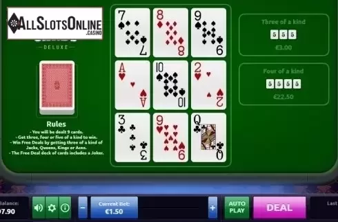 Game Workflow screen (Deal). Super Lucky Cards Deluxe from Rakki