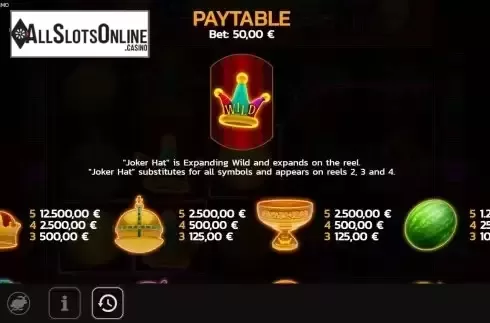 Paytable screen