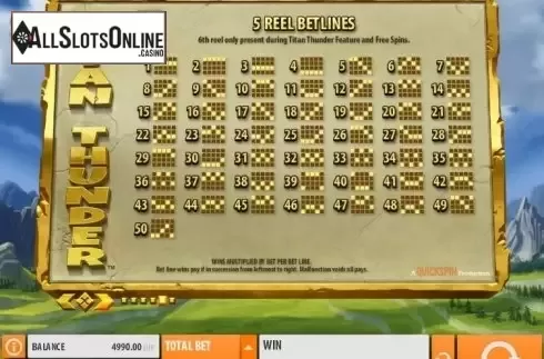 Paytable 5. Titan Thunder from Quickspin