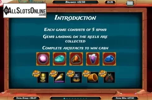Paytable . Tutan's Treasure from Slingo Originals
