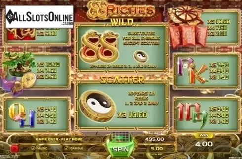 Paytable 1. 88 Riches from GameArt