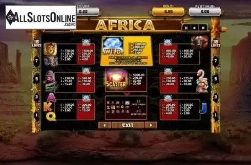 Paytable. Africa (Betsense) from Betsense