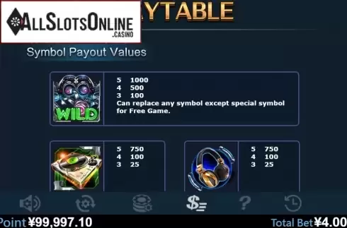 Paytable 1. Arcadia (Virtual Tech) from Virtual Tech
