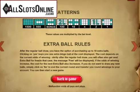 Extra Ball Screen. Bingo Pirata from Caleta Gaming