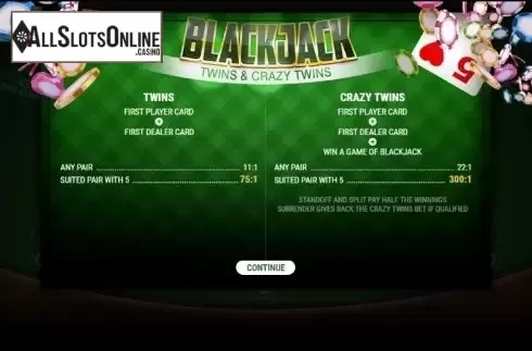 Start screen 1. BlackJack Twins and Crazy Twins from GAMING1