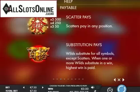 Paytable. CaiShen's Fortune XL from Genesis
