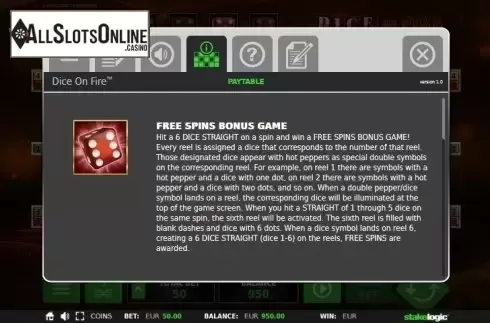 Screen 6. Dice on Fire from StakeLogic