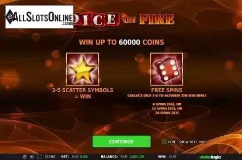 Screen 1. Dice on Fire from StakeLogic