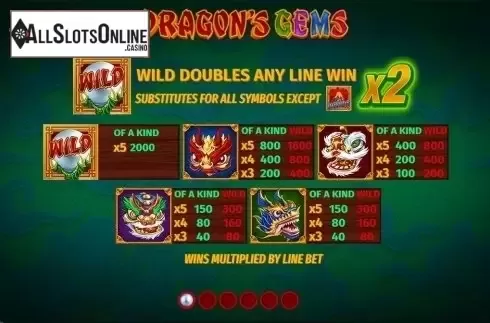Paytable. Dragons Gems from Slingo Originals