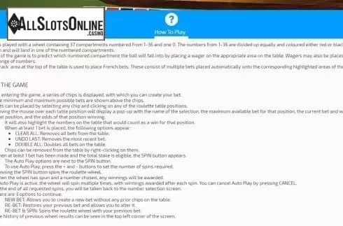 Paytable. European Roulette (FunFuir) from FunFair