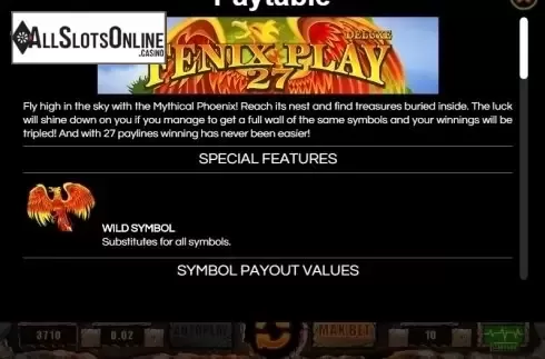 Paytable 1. Fenix Play 27 Deluxe from Wazdan