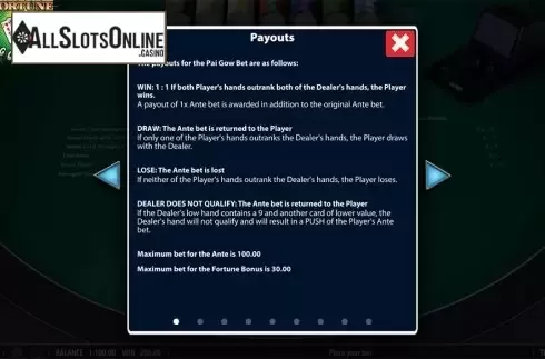 Paytable . Fortune Pai Gow Poker from SG