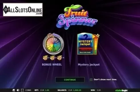 Start Screen. Fruit Spinner from StakeLogic
