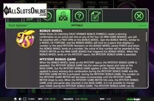Game Rules. Fruit Spinner from StakeLogic