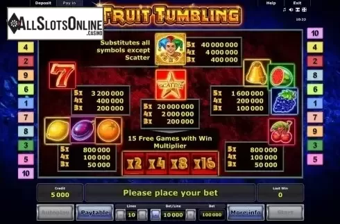 Paytable 1. Fruit Tumbling from Greentube