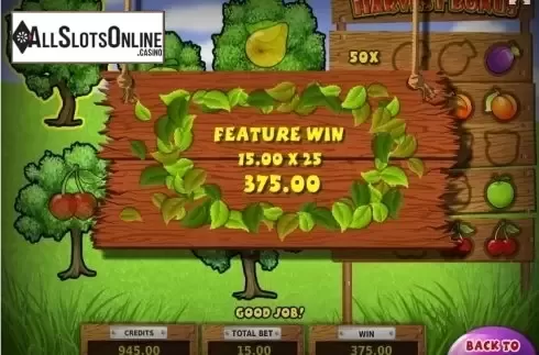 Win Presentation screen. Gardener from Tom Horn Gaming