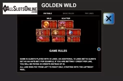 Paytable 2. Golden Wild (Leander Games) from Leander Games